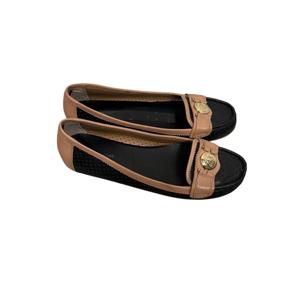 Tommy Hilfiger black and brien loafers with gold emblem size 9.5 - Picture 4 of 8